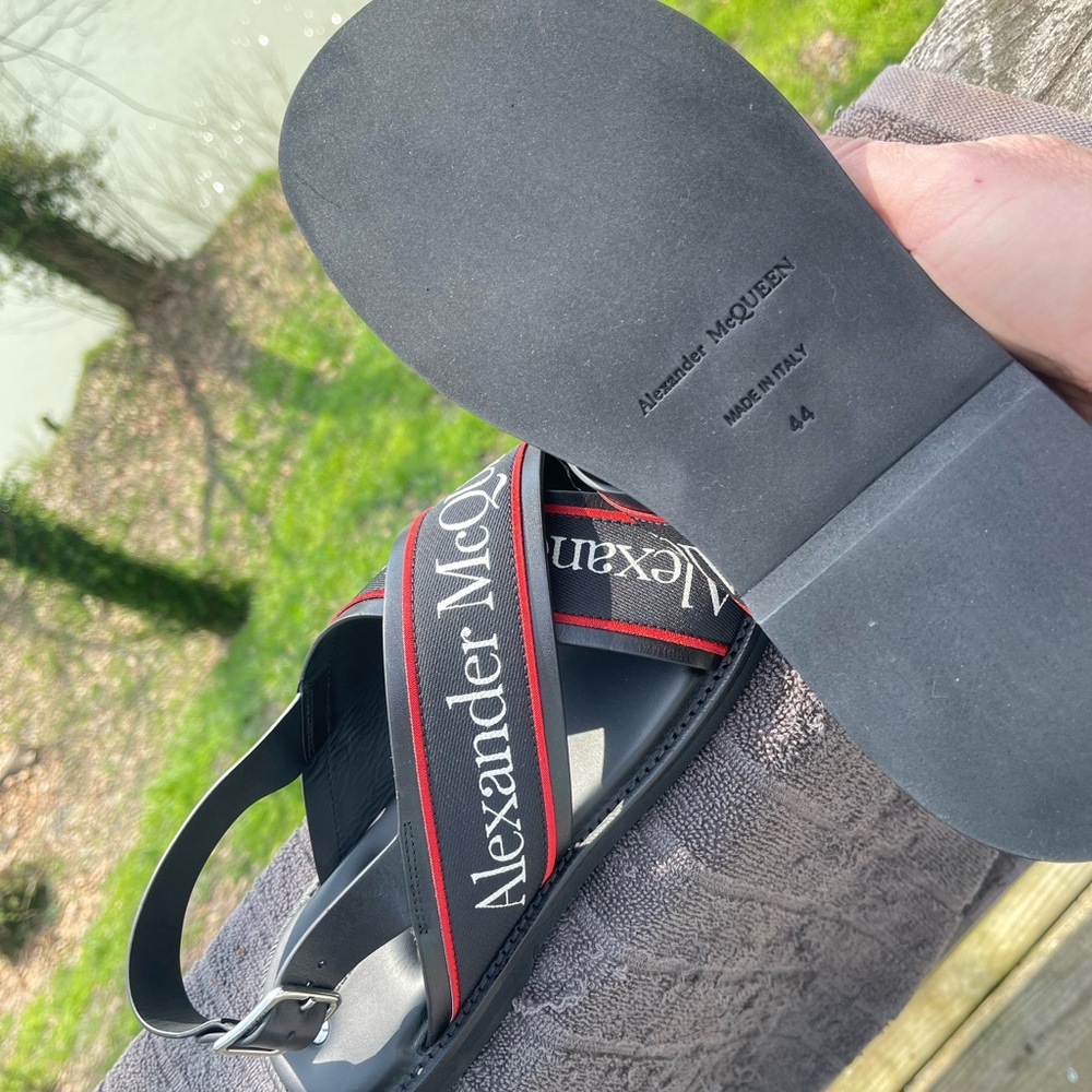 Alexander McQueen $650 Black Silver Crossed Hybrid Men’s Slide Sandals MCQ US 11 - Picture 11 of 11